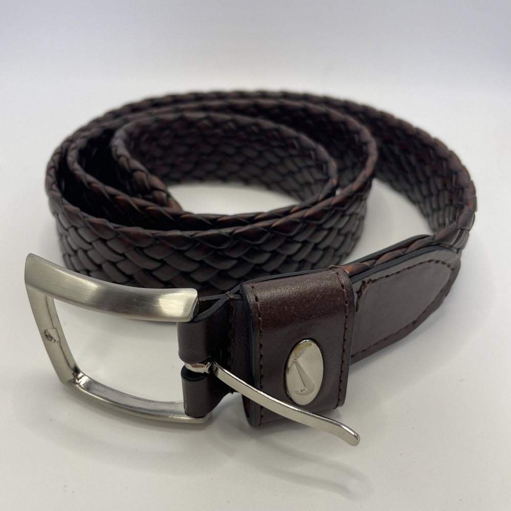 Vintage Nike Golf Belt Mens 36 Brown Woven Braided Leather Y2K 11079-02